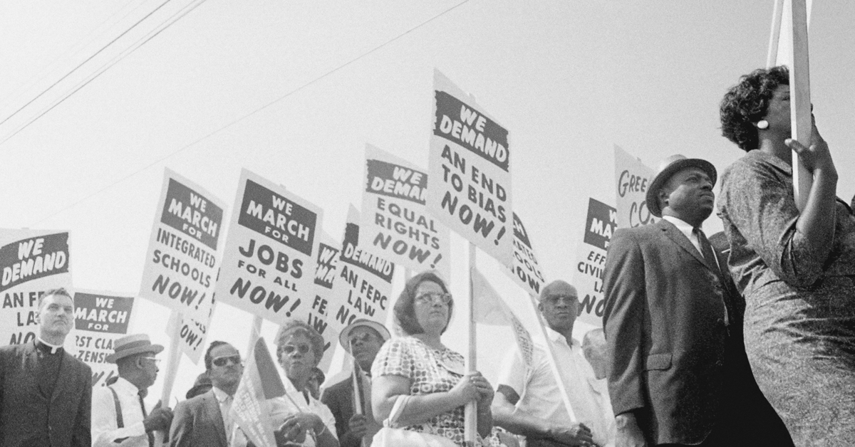 image of a replica of a protest in black and white